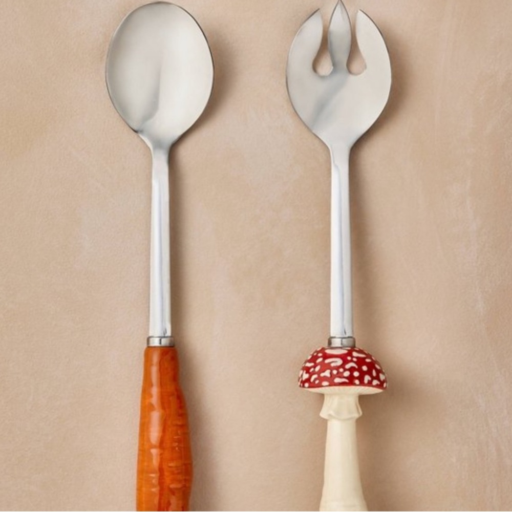 John Derian Vegetable Serving Spoon & Fork Set - Picture 2 of 7